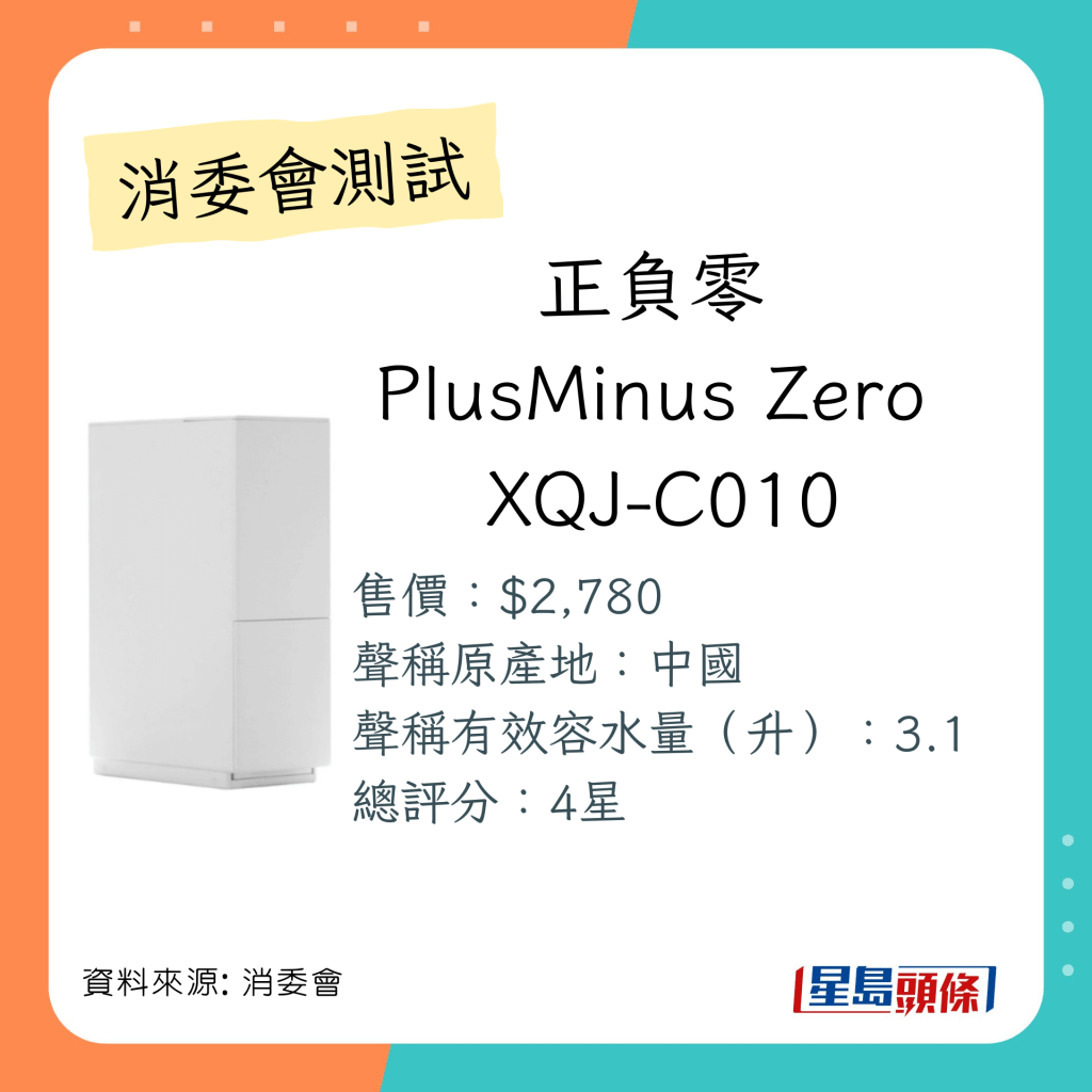总评分获4分的抽湿机：正负零PlusMinus Zero XQJ-C010