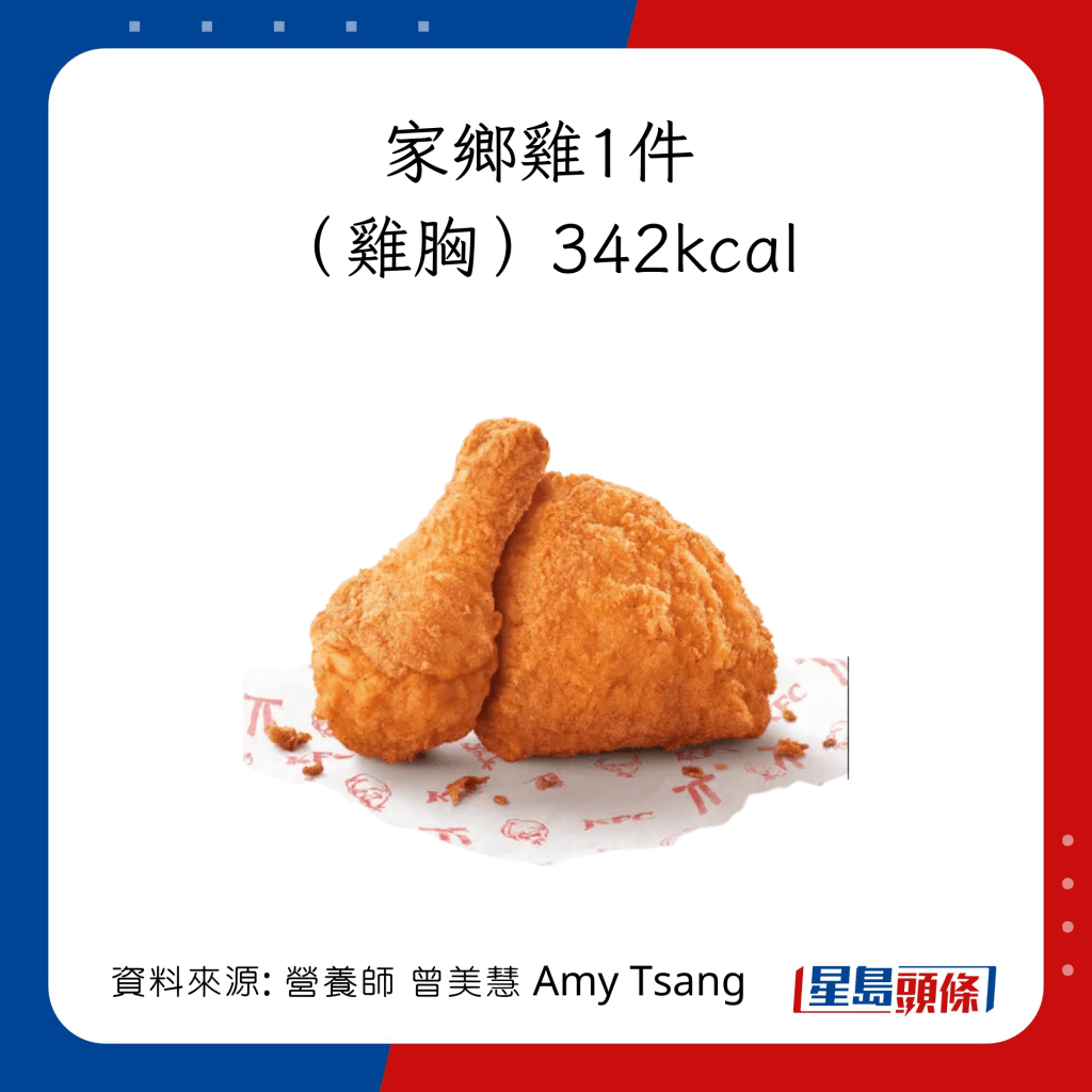 KFC主食卡路里：家鄉雞（1件） KFC雞胸