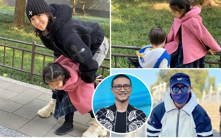 章子怡昨日貼出一家四口遊公園的相片。