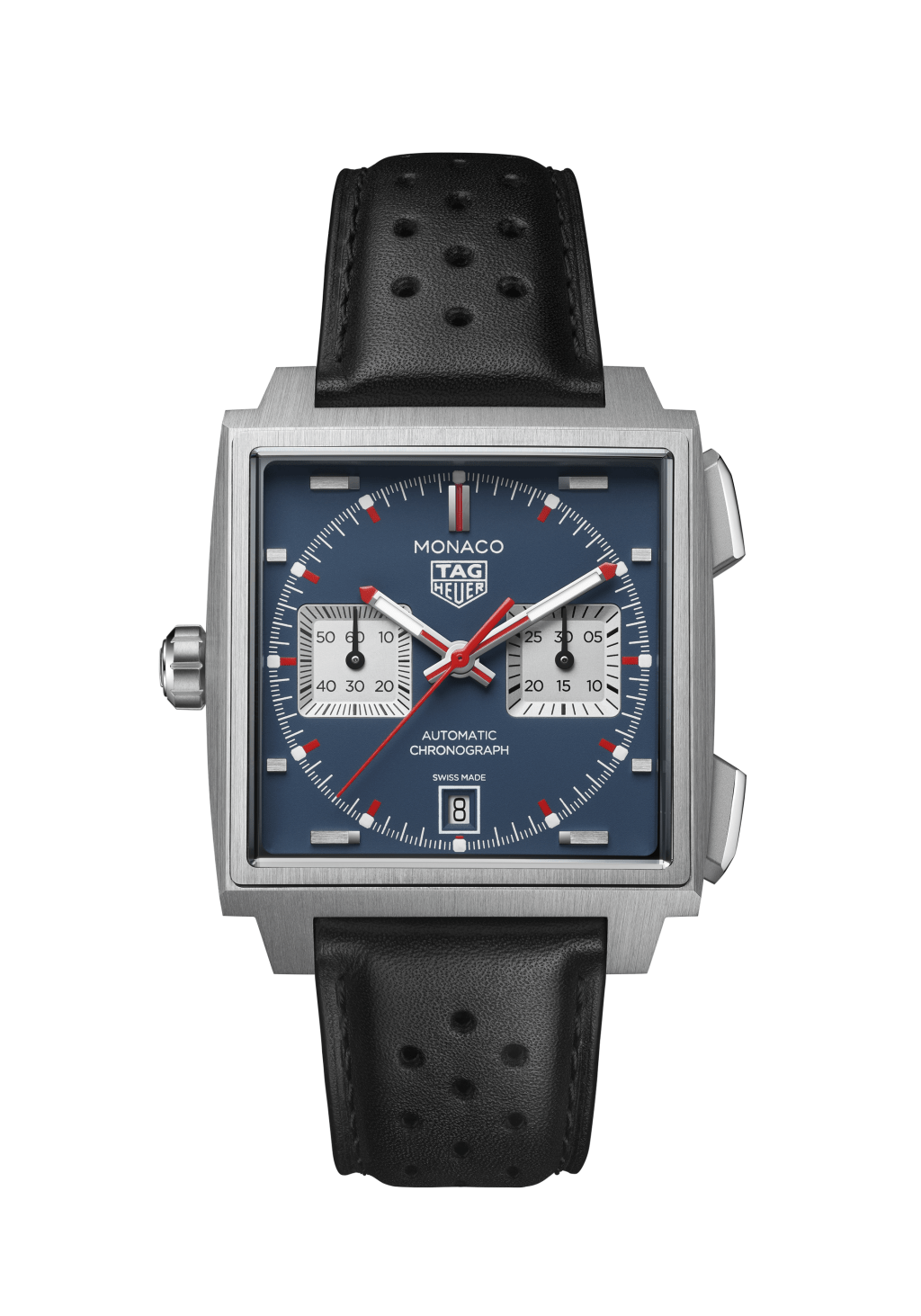 Tag Heuer Monaco Chronograph / 錶殼：39mm鈦金屬（經典藍）/ 機芯：TH20-11自動 / 售價：$73,400。
