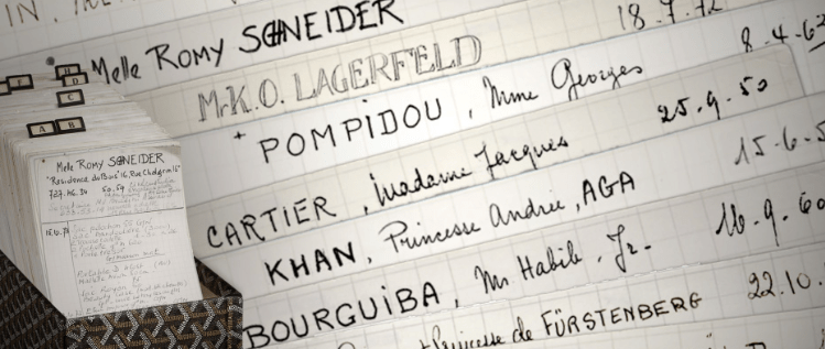 在Goyard巴黎旗艦店內的一個古董檔案櫃內，顧客名單上就包括畫家畢卡索、探險家Jacques Cartier及菲亞特汽車創始家族the Agnellis等。