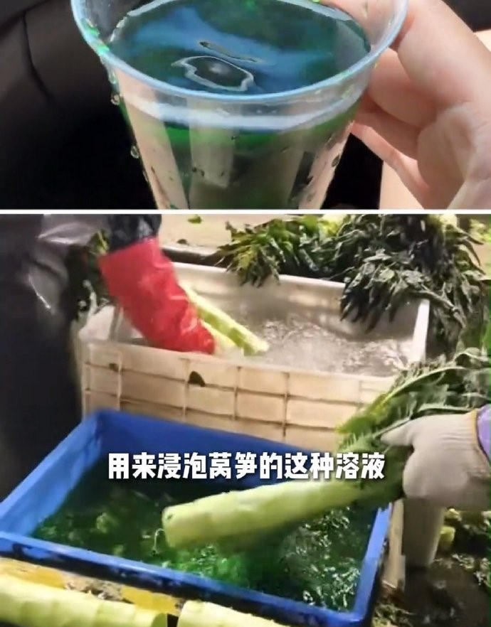 甘肅蘭州驚現「染色萵筍」食安問題。微博@小張同學