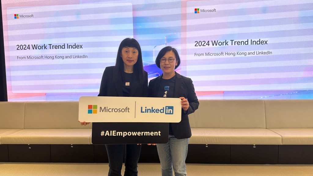 左起：Microsoft香港及澳門區總經理陳珊珊、Linkedln香港及台灣地區人才方案主管及總經理吳薇薇。謝曉雅攝