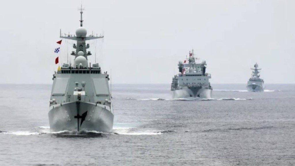 中方海上艦艇編隊抵達聯合演習區。(中國海軍)