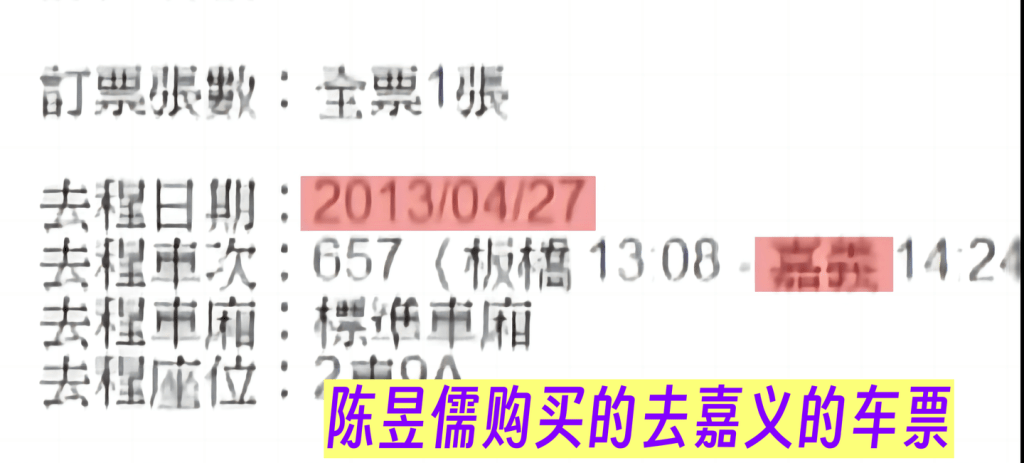 陳昱儒購買往嘉義的車票。