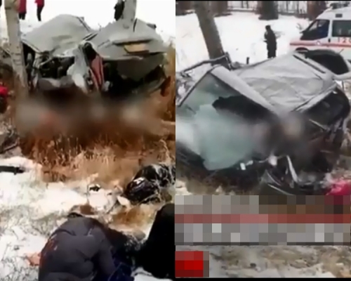 學生乘坐的客貨車為避開前方發生交通事故的私家車，而掉進公路右側的溝內。片段截圖