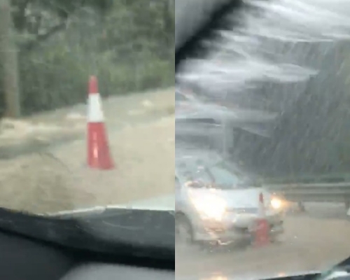 雪糕筒隨水流飄移,玩死司機大哥。影片截圖