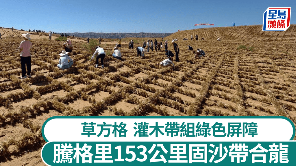 寧夏騰格里沙漠153公里固沙帶合龍。央視  