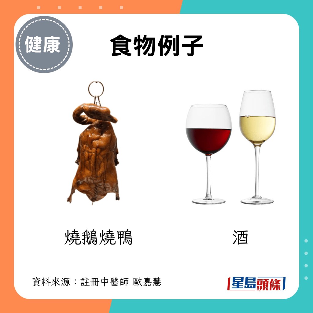 例如烧鹅烧鸭、酒等