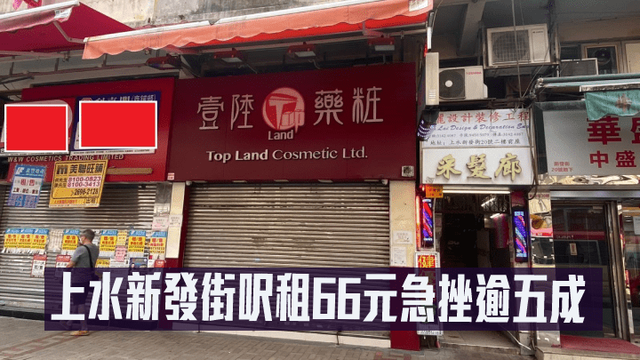 上水新發街地鋪以約12萬租出,租金急挫逾5成。
