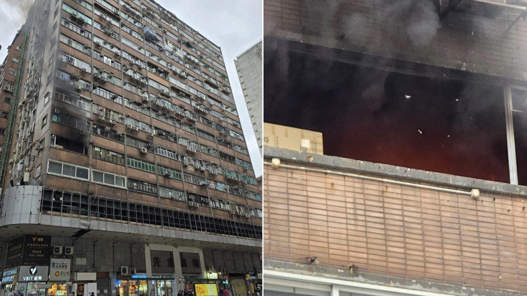 旺角先施大廈單位陷火海墮鋁窗 消防趕至救熄
