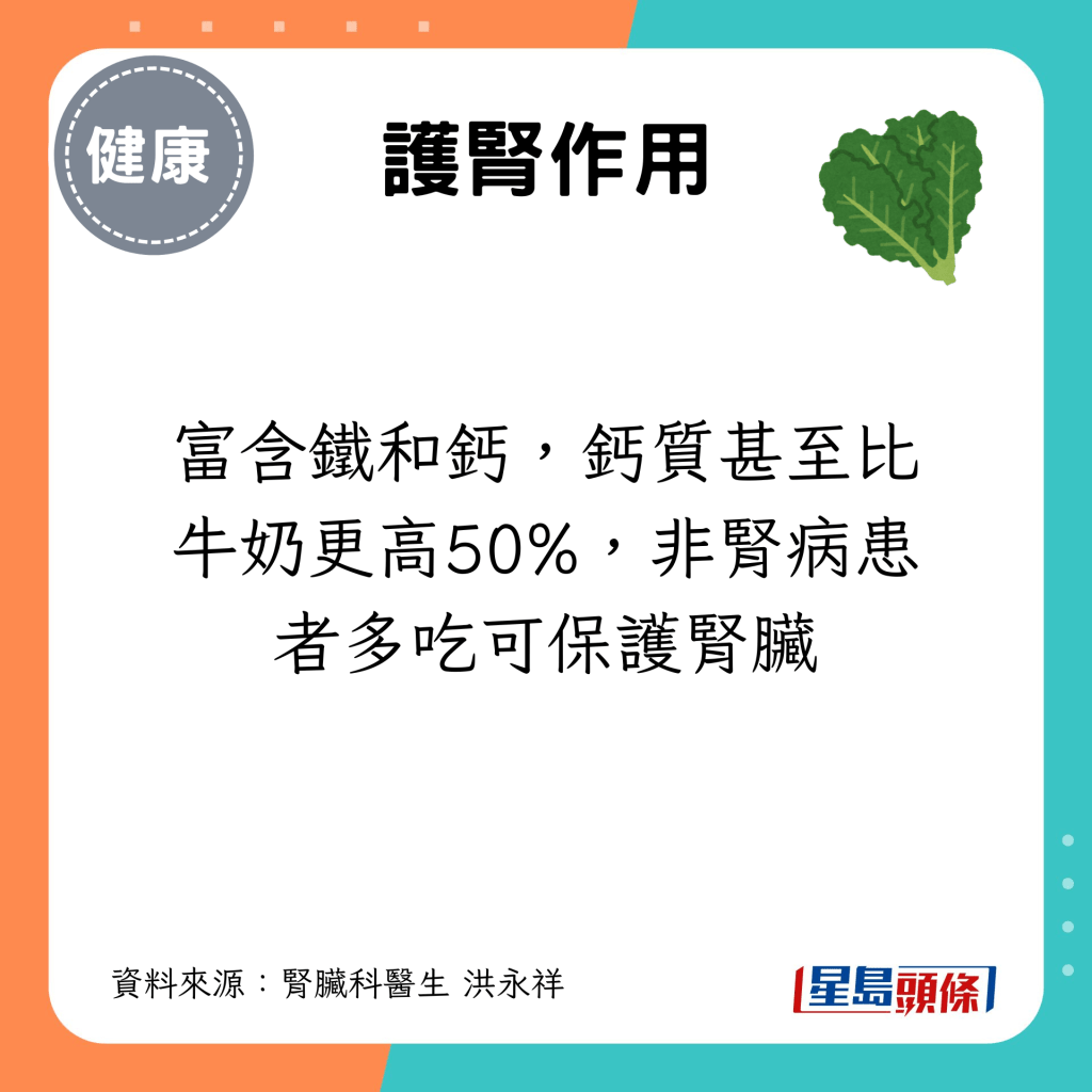 富含铁和钙，钙质甚至比牛奶更高50%，非肾病患者多吃可保护肾脏