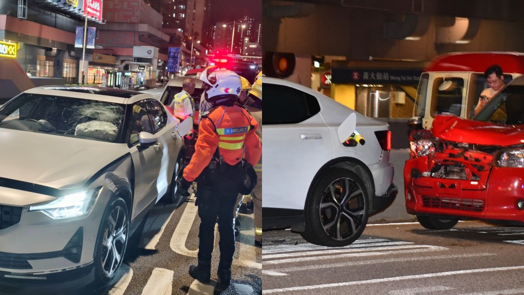 龍翔道三車相撞兩司機送院 有電動車失事 應急插頭出動