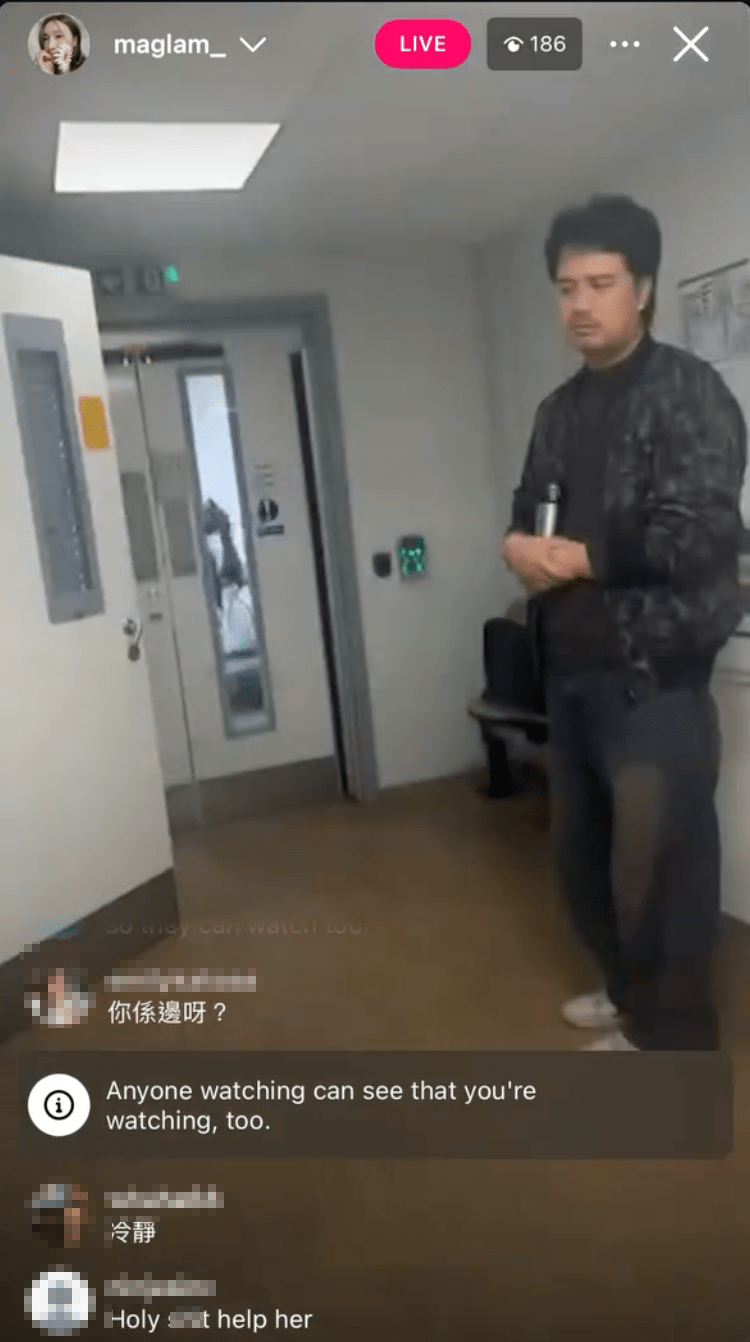 林欣彤拍攝著一名留有鬍鬚的男子,她在片中直指對方是殺人兇手。 林欣彤拍攝著一名留有鬍鬚的男子,她在片中直指對方是殺人兇手。