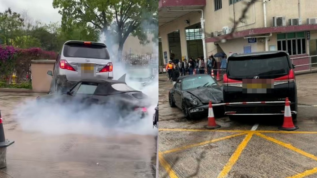 元朗驗車場保時捷脫繮狂飆 剷起七人車白煙四起 司機受傷｜有片