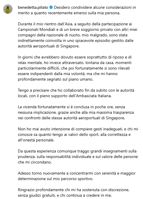 皮拉托在IG发文回应事件。 皮拉托在IG发文回应事件。