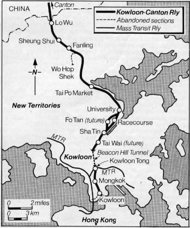 這條支線在1951年落成啟用，但因戰後不少葬於和合石的死者與日軍侵佔有關，竟不時有死者在支線和車站徘徊的傳聞；更有指支線火車太搖晃，部分屍體（戰後初期資源不足，未必有棺木）被拋至路軌上，被尾隨火車輾過。這些大多是傳聞，沒有實證。後來，70年代政府開始大力發展北區，包括和合石支線沿路地段，因此該支線在1983年拆掉。這張九廣鐵路的舊地圖，顯示了位於大埔墟站和粉嶺站之間的和合石支線。（網上圖片）