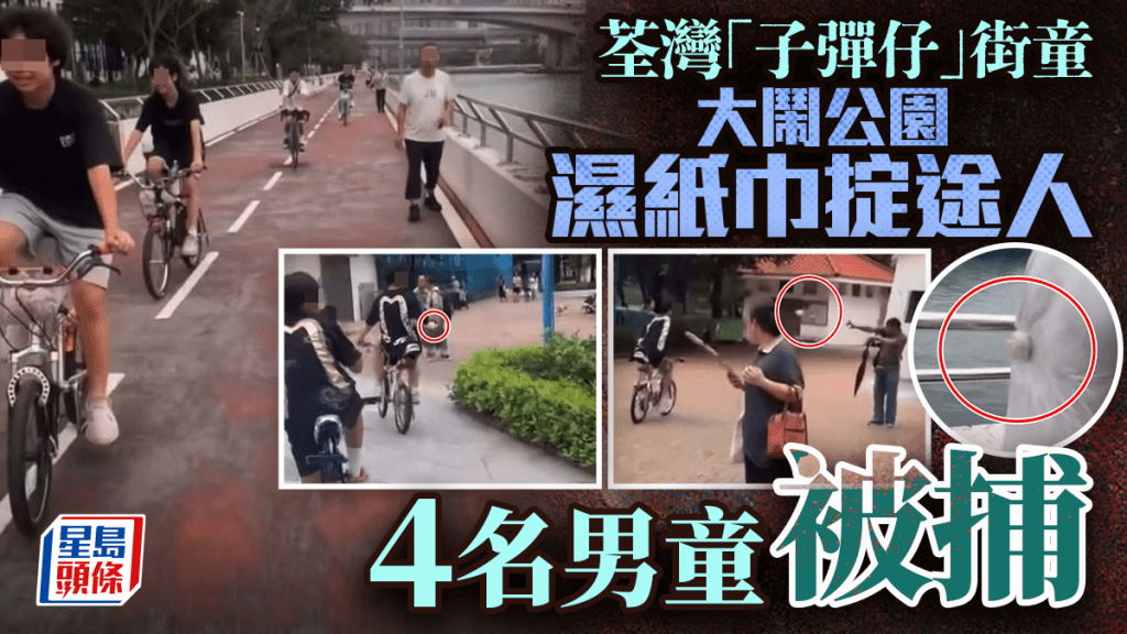荃灣「子彈仔」街童｜大鬧公園濕紙巾擲途人 警拘4男其中一人僅13歲