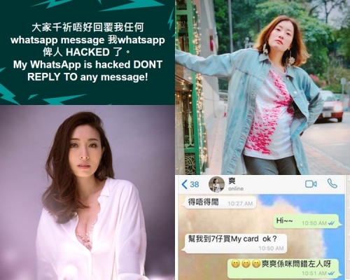 張新悅、陳爽都被入侵 WhatsApp,騙徒向朋友傳買點數卡、借錢的短訊。