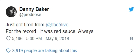 贝克表示自己已被解雇。Twitter