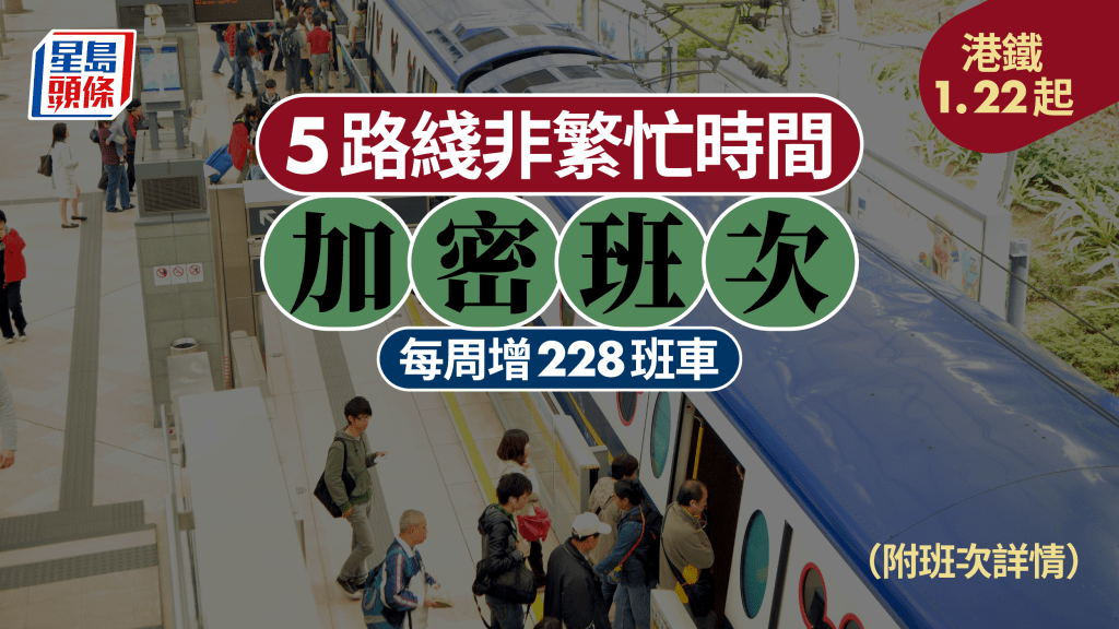 5條鐵路綫,包括南港島綫在內下周一起,非繁忙時段加密班次。