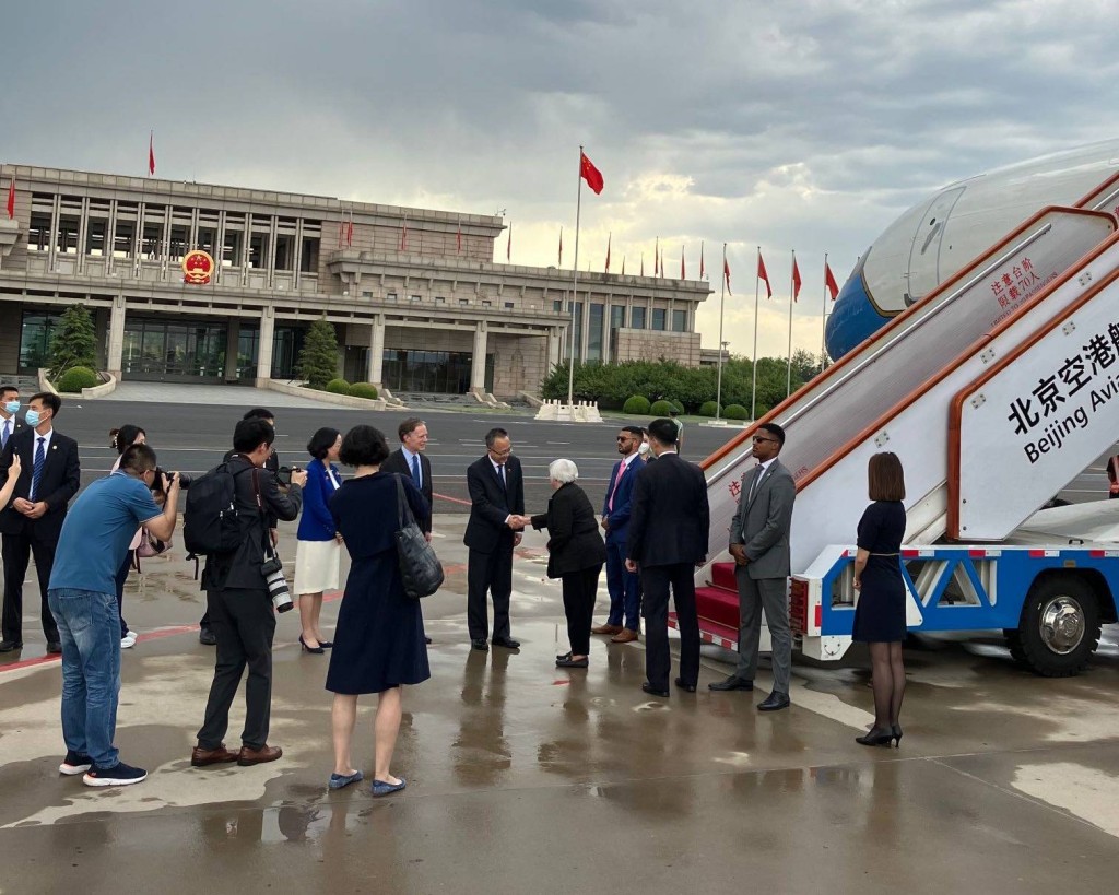 美國財長耶倫（Janet Yellen）已抵達北京首都機場。