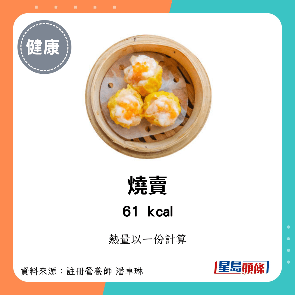 較低卡路里點心：燒賣 61kcal/份