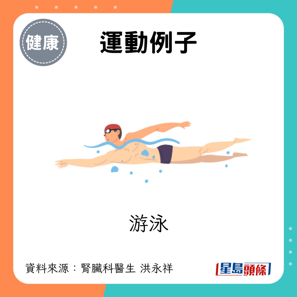 運動例子：游泳。