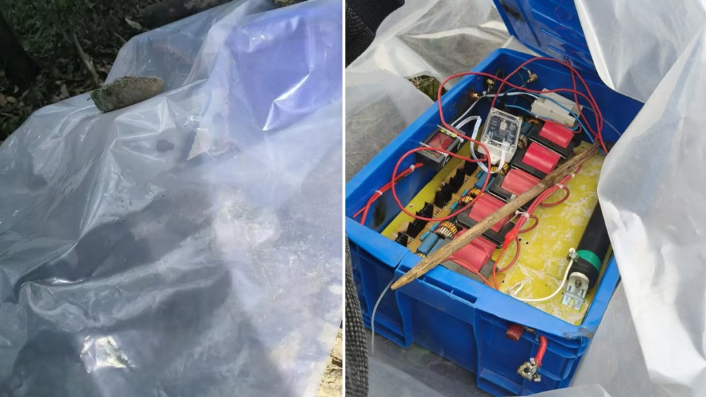 家屬在山邊發現高壓電池盒。極目新聞