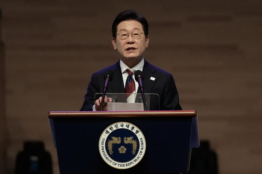 李在明在「光復節80周年」活動上敦促日本政府正視歷史。法新社