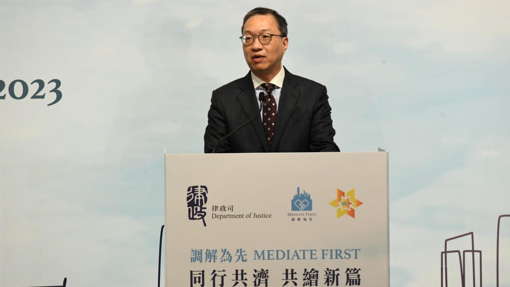 林定國指律政司計劃在今年下旬在大灣區舉辦「調解為先」承諾書活動。何健勇攝