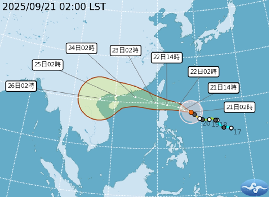 樺加沙逼近,台氣象署預估,南台灣及東半部影響最大。 台氣象署 樺加沙逼近,台氣象署預估,南台灣及東半部影響最大。 台氣象署