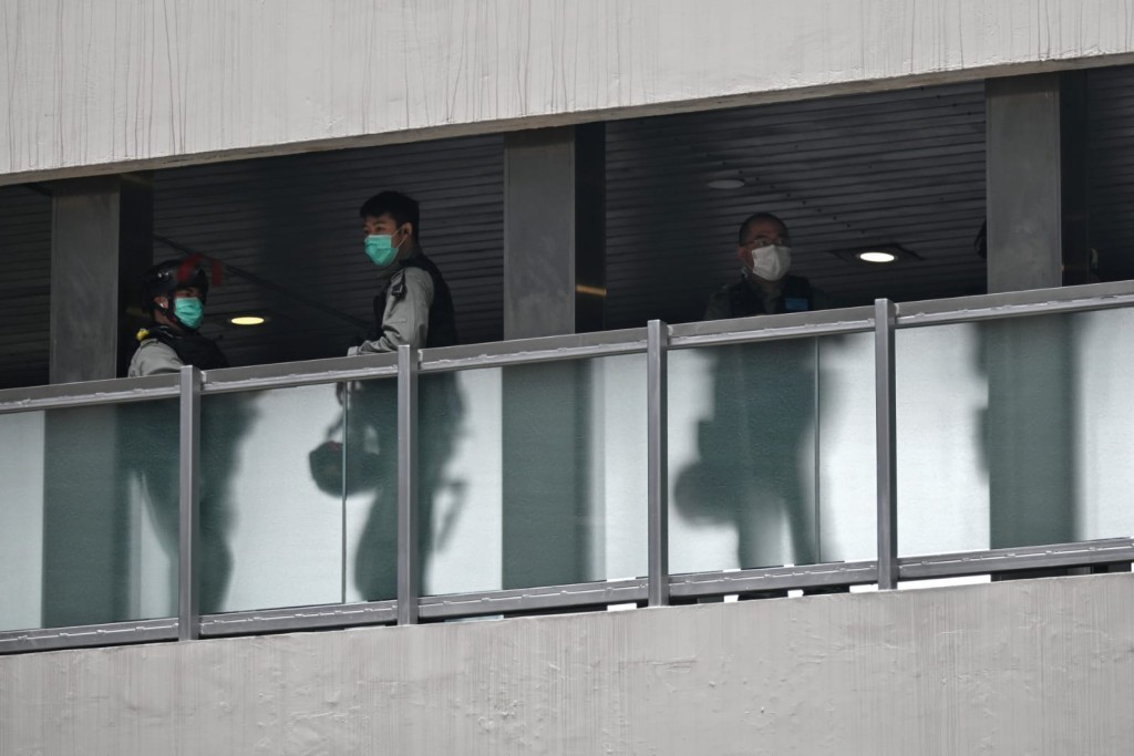防暴警察在中環戒備。