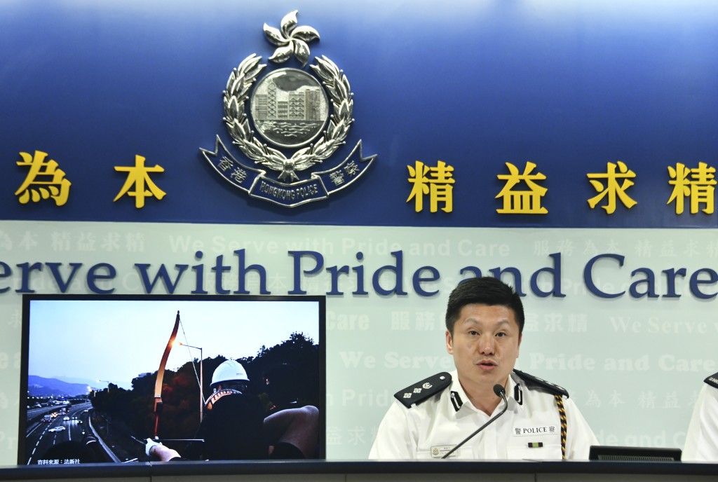 2019年修例風波期間,時任警察公共關係科總警司謝振中主持記者會。 2019年修例風波期間,時任警察公共關係科總警司謝振中主持記者會。