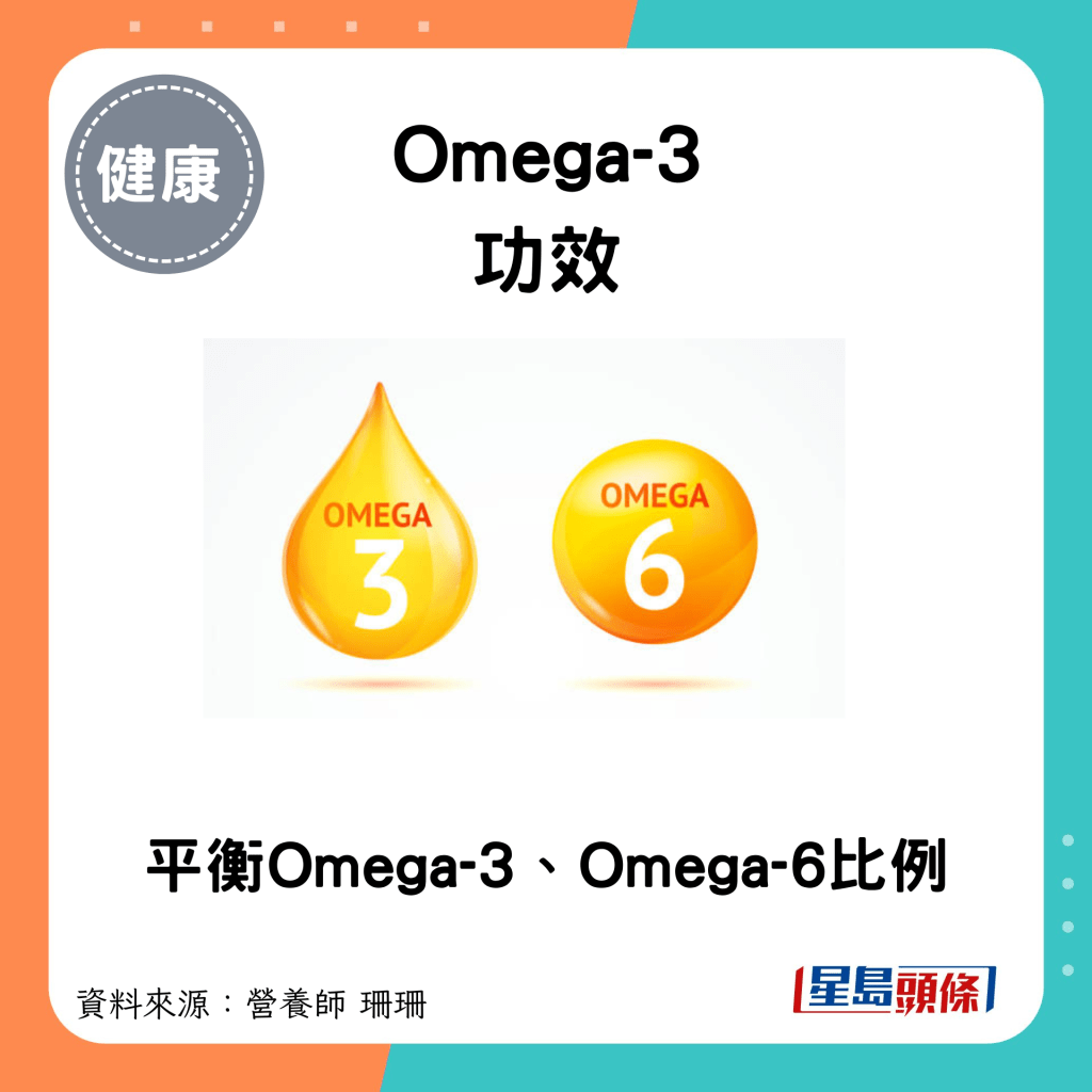 护肝食物｜Omgea-3 作用：平衡Omega-3与Omega-6脂肪酸的比例