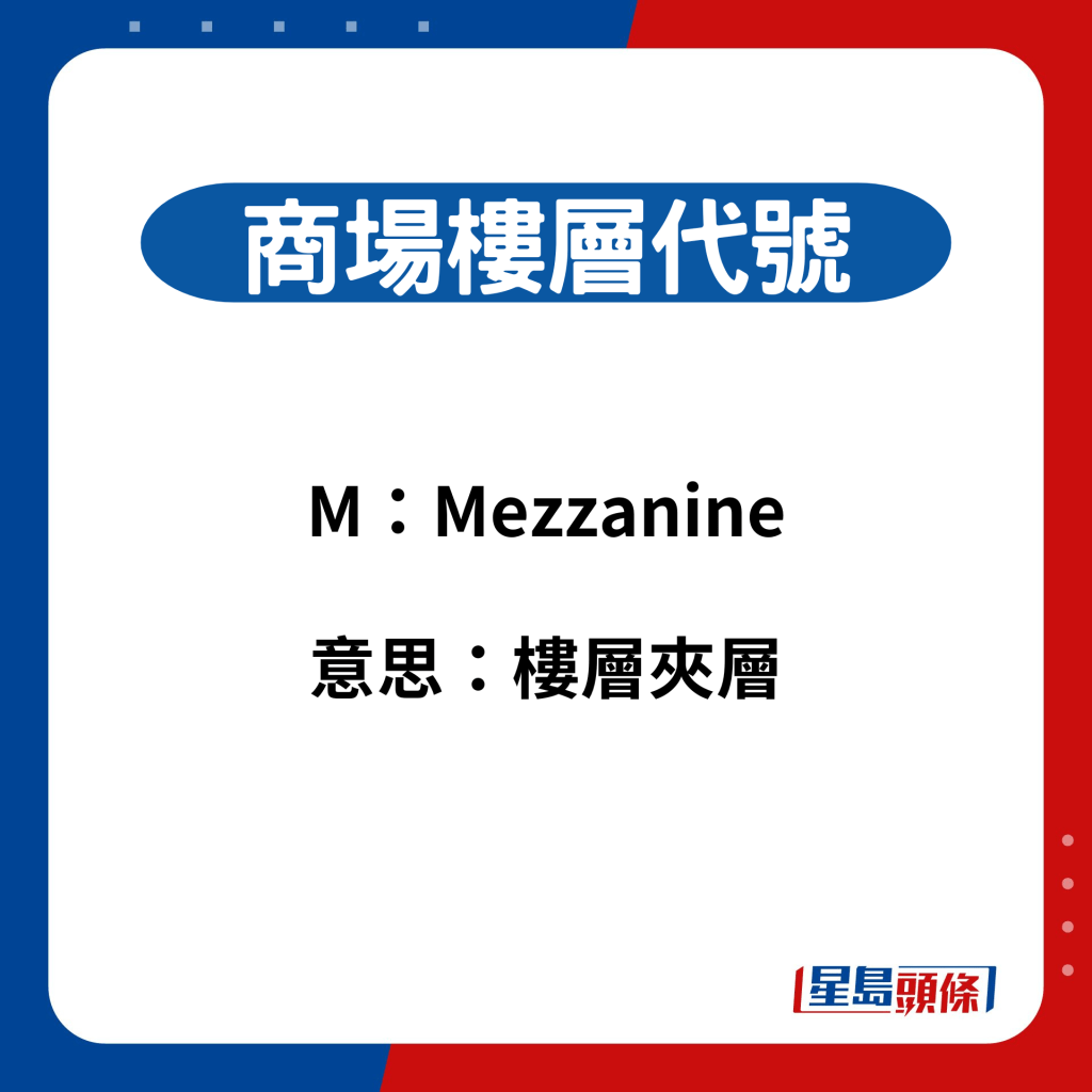 商場樓層代號：M（Mezzanine 夾層）