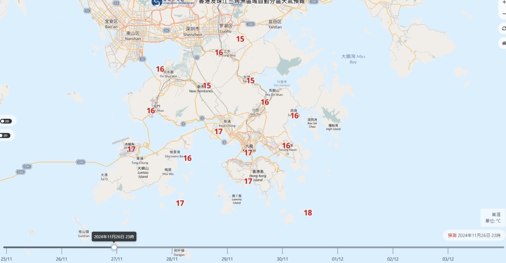 今晚（25日）一夜会急跌7°C，明日大埔、打鼓岭、上水等最低仅15°C。