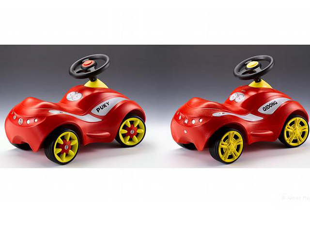 被仿冒的幼兒滑行車。左圖為正版,右為仿製品。 網圖