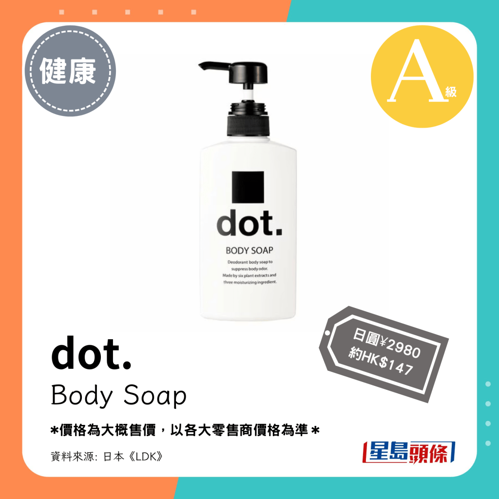 第7位 A级（4.26分）：dot. Body Soap（日圆¥2980，约HK$147）