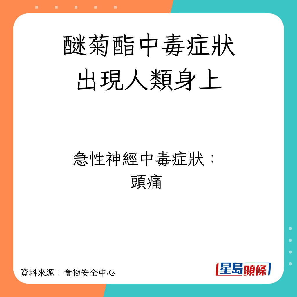 農藥醚菊酯於人類身上引發的中毒症狀：頭痛