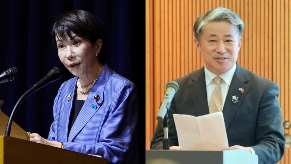 駐日總領事薛劍（右）嗆聲高市早苗（左）。