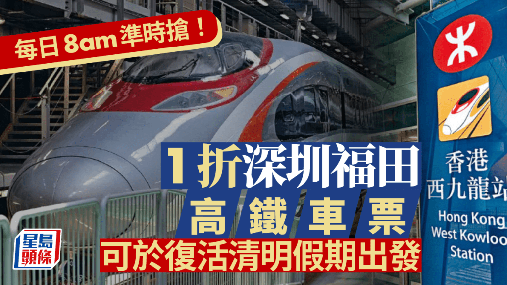 高鐵車票優惠｜1折香港西九站往深圳福田站！每朝8時準時開搶！適用於復活清明假期出發