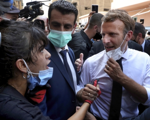 馬克龍到訪貝魯特查看爆炸現場。AP圖片