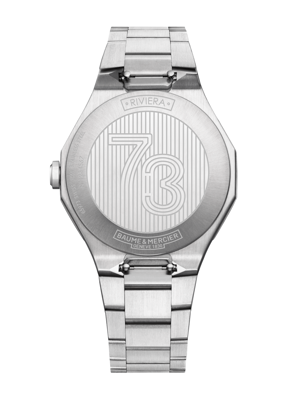 Baume & Mercier Riviera 73的錶底蓋刻有「73」字樣。