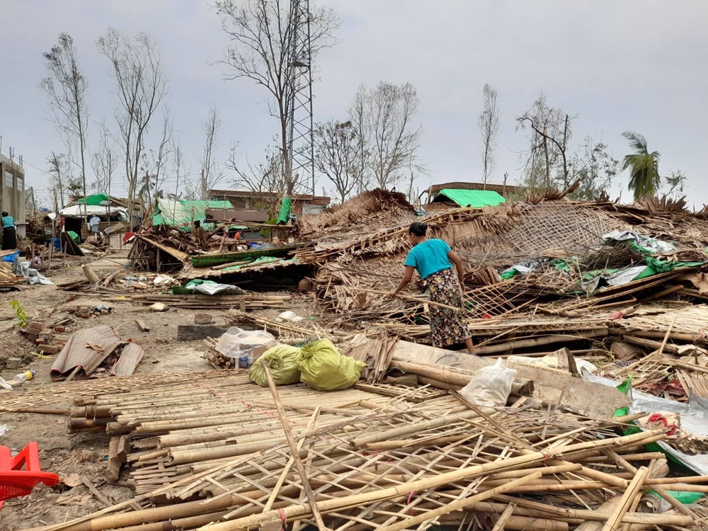 热带气旋「穆查」于5月吹袭缅甸西部若开邦，强风破坏大片村落。© MSF Myanmar Twitter