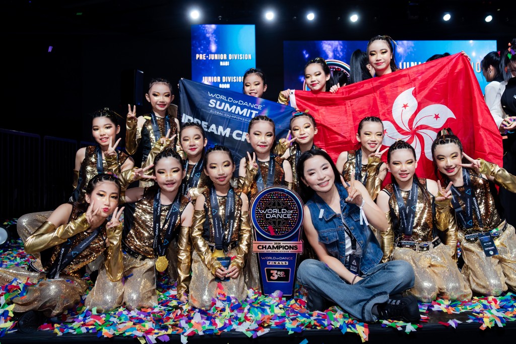 港產兒童舞團「IDream Crew」在美國World OF Dance比賽的Pre-Junior Division組別中勇奪全球第三名。(受訪者提供)