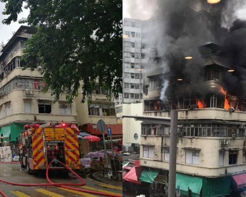 長沙灣永隆街唐樓昨發生縱火案，警方今午於現場帶走一名女子，懷疑與案件有關。