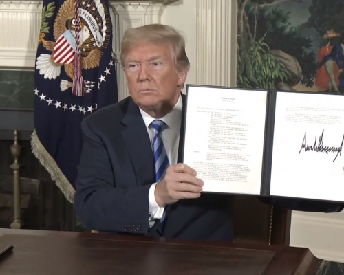 特朗普宣布歷史性退出伊朗核協議。白宮圖片