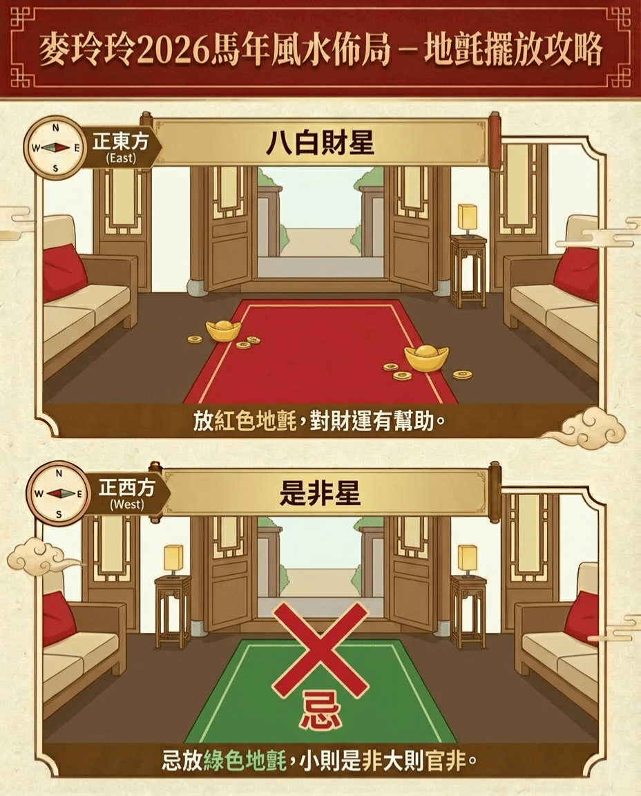 麥玲玲2026馬年風水佈局 – 地氈擺放攻略 麥玲玲2026馬年風水佈局 – 地氈擺放攻略