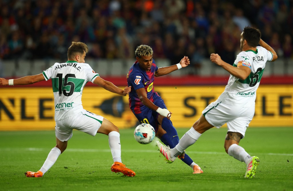 耶馬為巴塞打開紀錄。路透社